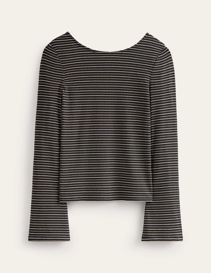 Black Stripes Women's Boden Fluted Sleeve Jersey Tops | 21795SRHM