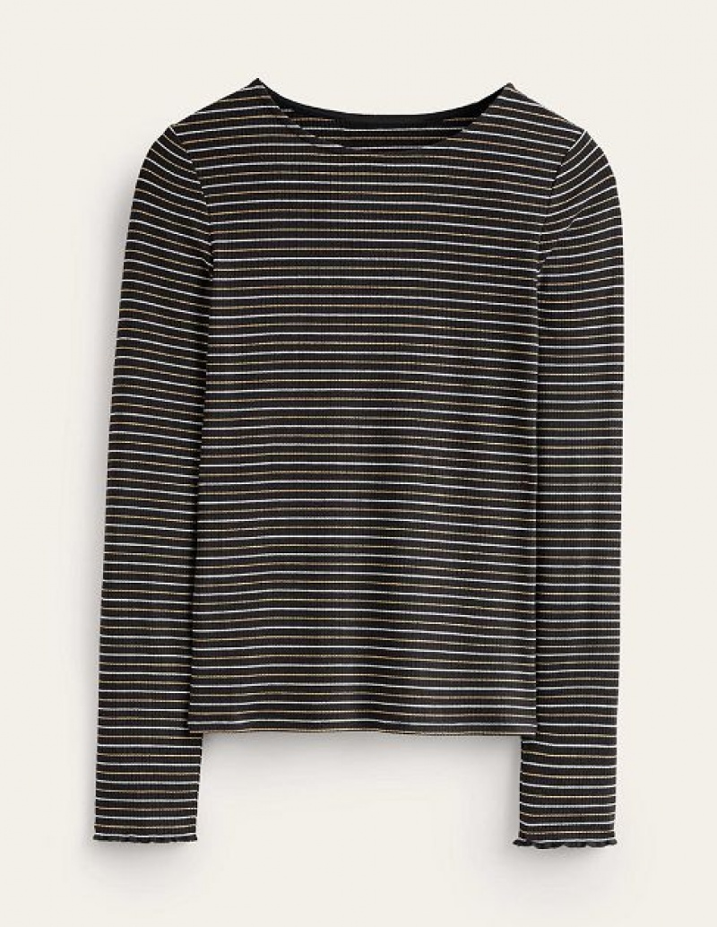 Black Stripes Women's Boden Long Sleeve Metallic Tops | 79453CUJG