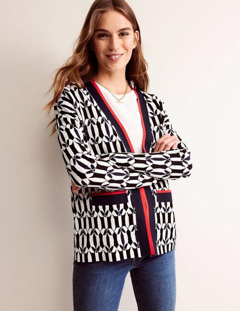 Black White Women\'s Boden Jacquard Cardigan | 30976LOSI