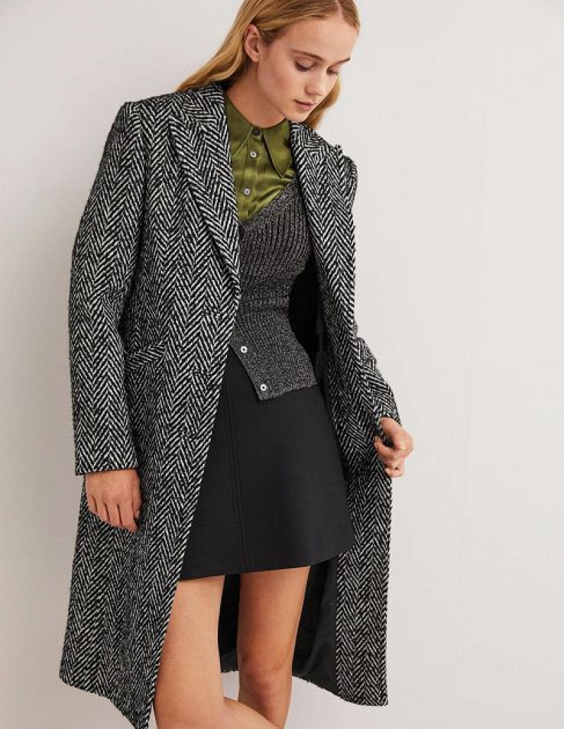 Black White Women's Boden Wool Blend Tailored Coats | 86491DQRX