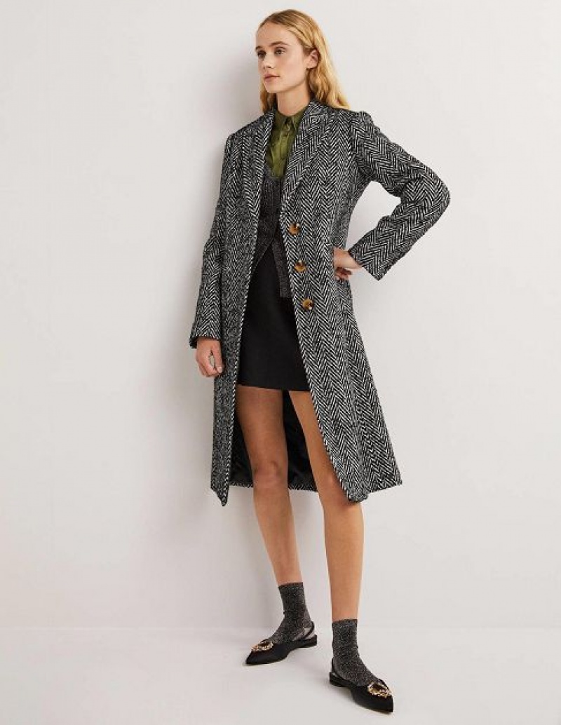 Black White Women's Boden Wool Blend Tailored Coats | 86491DQRX