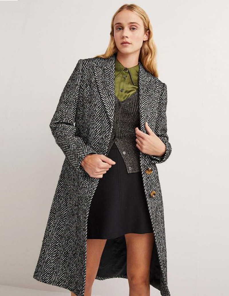 Black White Women\'s Boden Wool Blend Tailored Coats | 86491DQRX