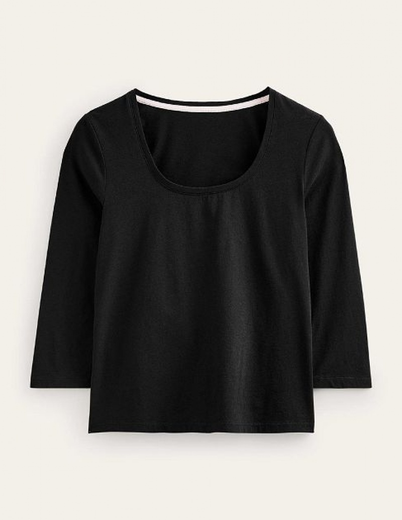 Black Women's Boden 3/4 Sleeve Scoop Neck Tops | 62749KFTM