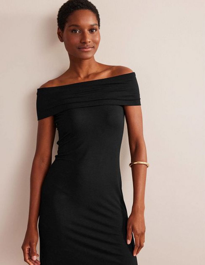 Black Women's Boden Bardot Jersey Midi Dress | 08536QKZB