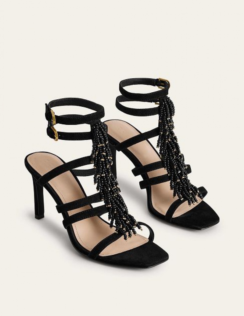 Black Women's Boden Beaded Heeled Sandals | 25387XBIM