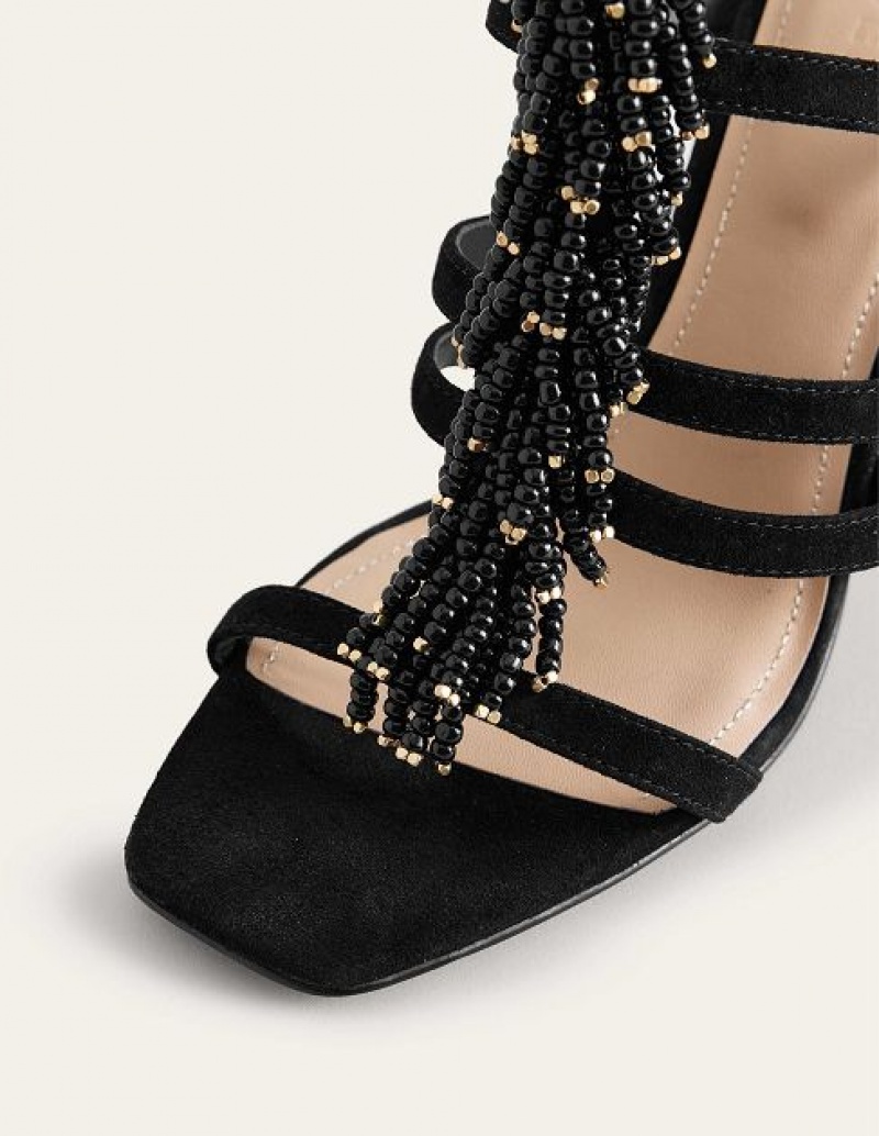 Black Women's Boden Beaded Heeled Sandals | 25387XBIM