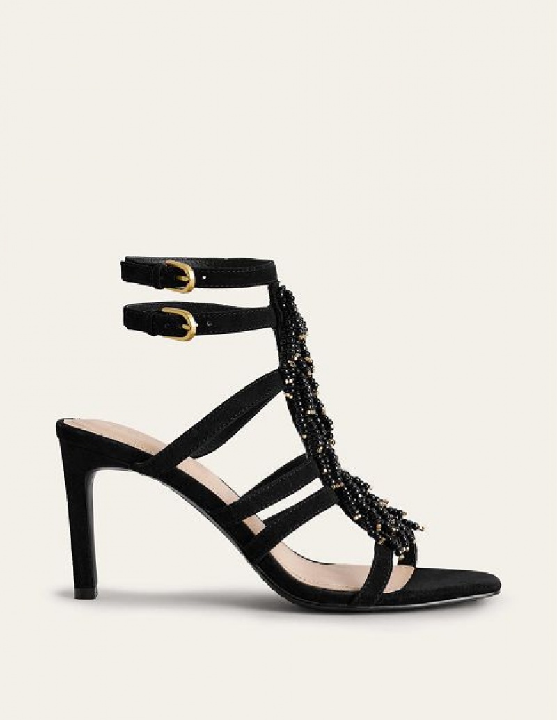 Black Women\'s Boden Beaded Heeled Sandals | 25387XBIM