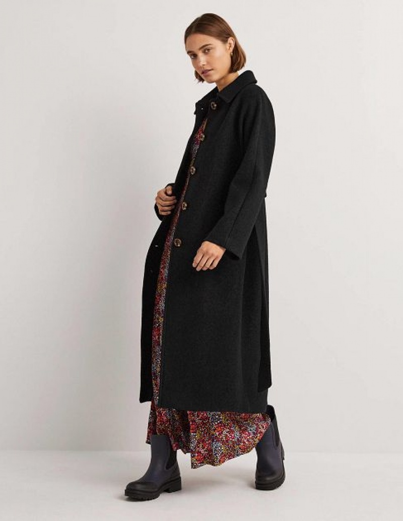 Black Women's Boden Belted Textured Wool Coats | 01569BIAP