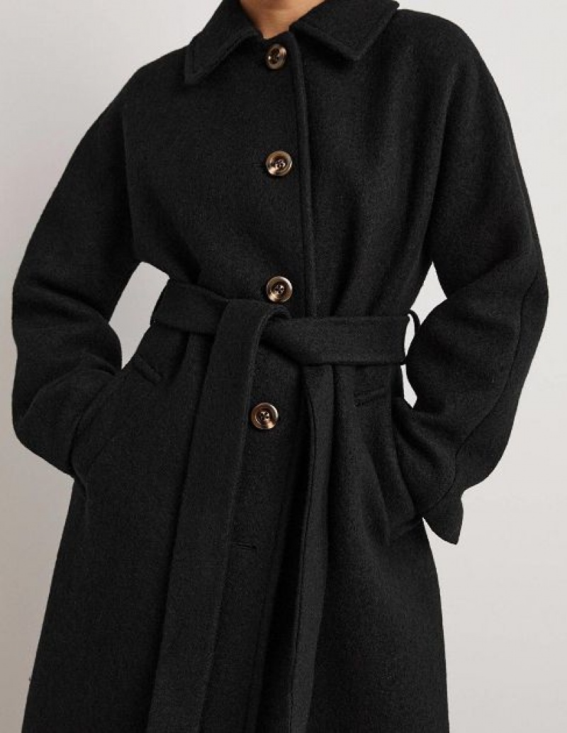 Black Women's Boden Belted Textured Wool Coats | 01569BIAP