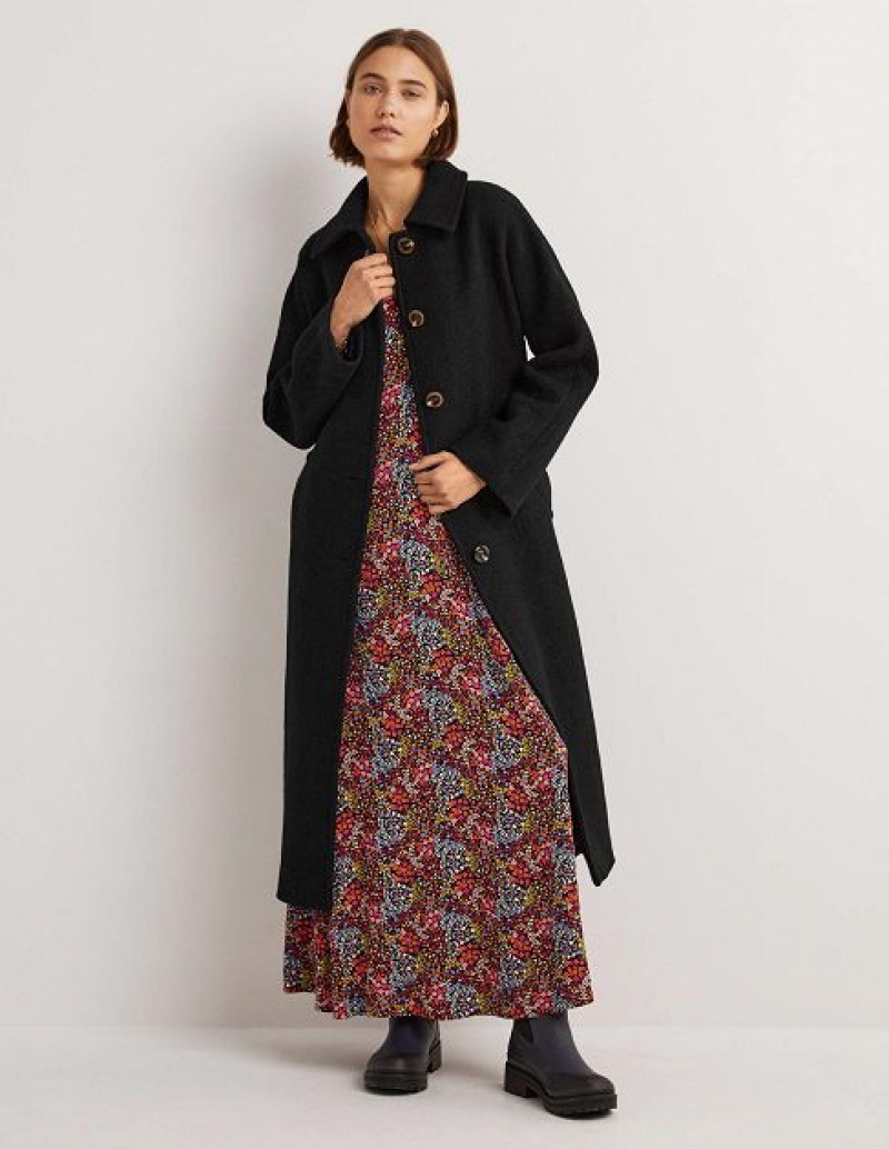 Black Women\'s Boden Belted Textured Wool Coats | 01569BIAP