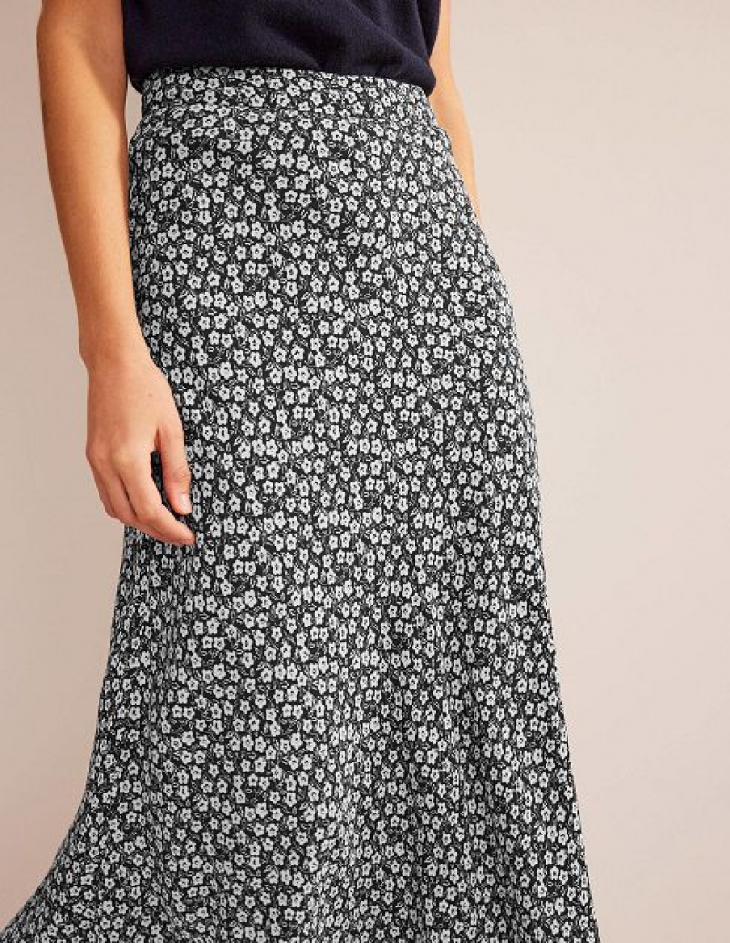 Black Women's Boden Bias-cut Printed Skirts | 18706ENWO