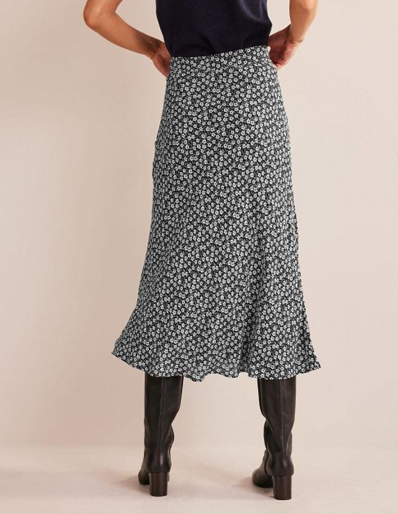 Black Women's Boden Bias-cut Printed Skirts | 18706ENWO