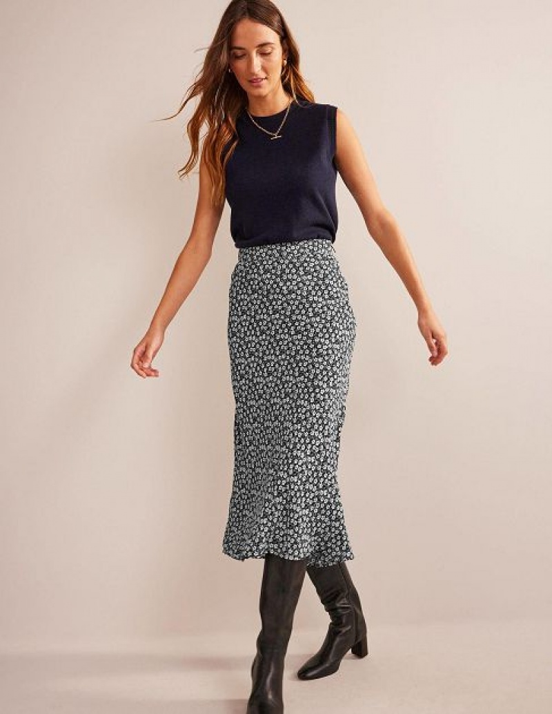 Black Women\'s Boden Bias-cut Printed Skirts | 18706ENWO