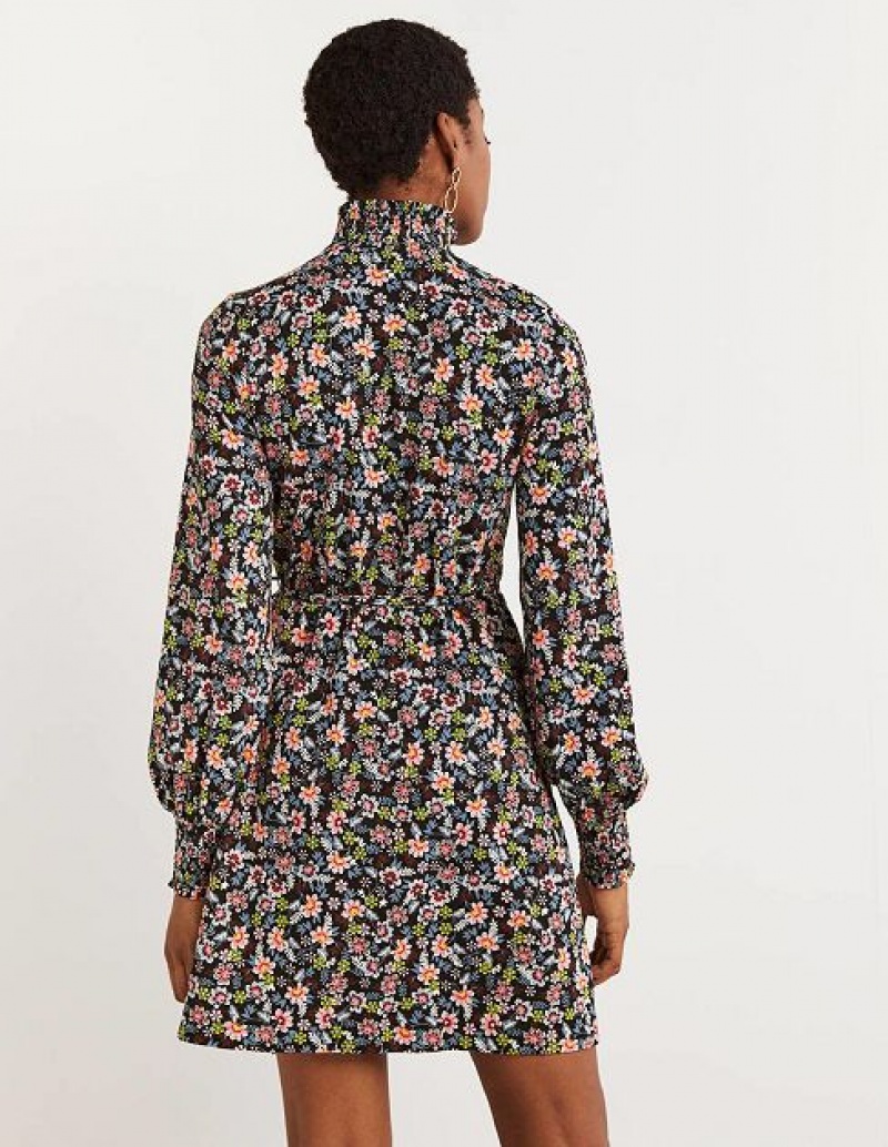 Black Women's Boden Black Floral High-neck Dress | 14725ZPTG