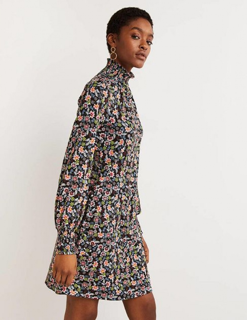 Black Women's Boden Black Floral High-neck Dress | 14725ZPTG