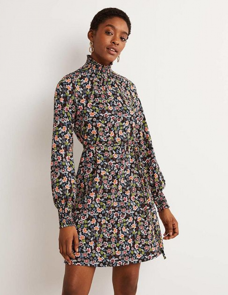 Black Women\'s Boden Black Floral High-neck Dress | 14725ZPTG