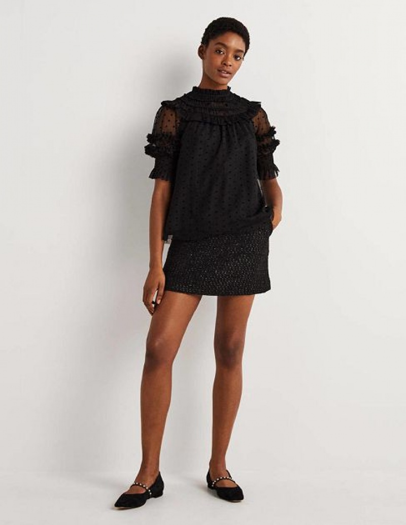 Black Women's Boden Black Polka Dot Tulle Party Tops | 96387LODJ