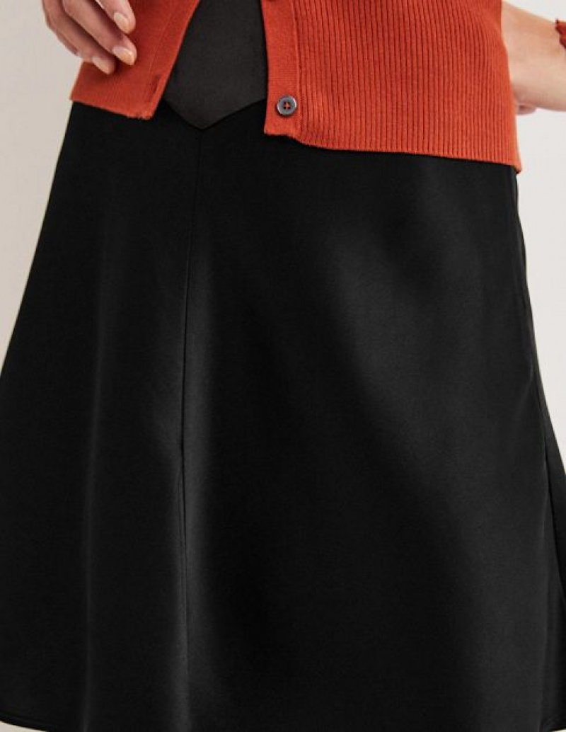 Black Women's Boden Black Satin Bias-cut Skirts | 91362PFZG