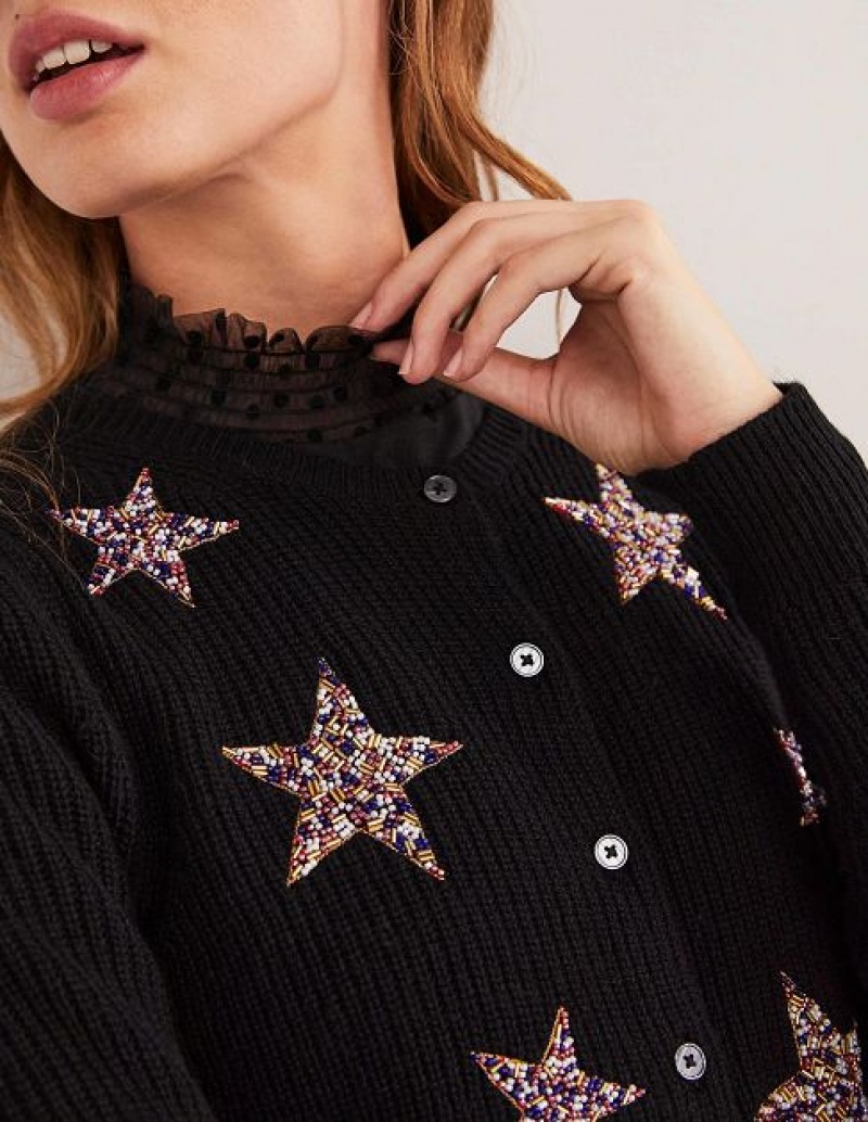 Black Women's Boden Black Star-embellished Ribbed Cardigan | 95180XFAI