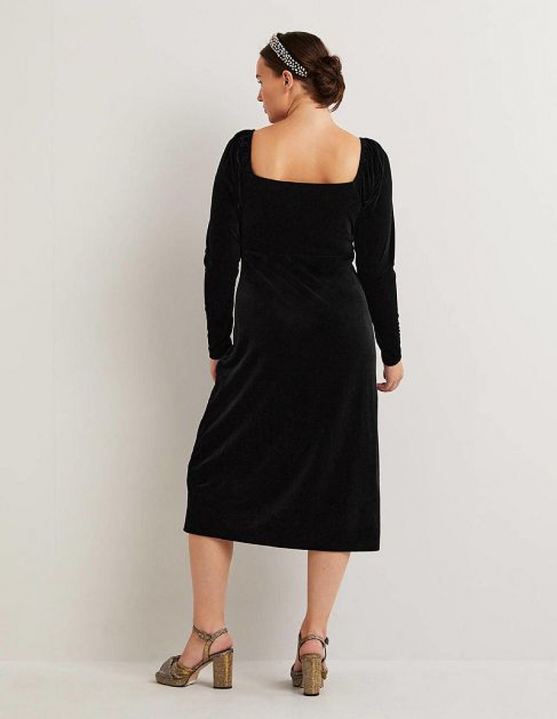 Black Women's Boden Black Velvet Sweetheart Midi Dress | 20459NIZS