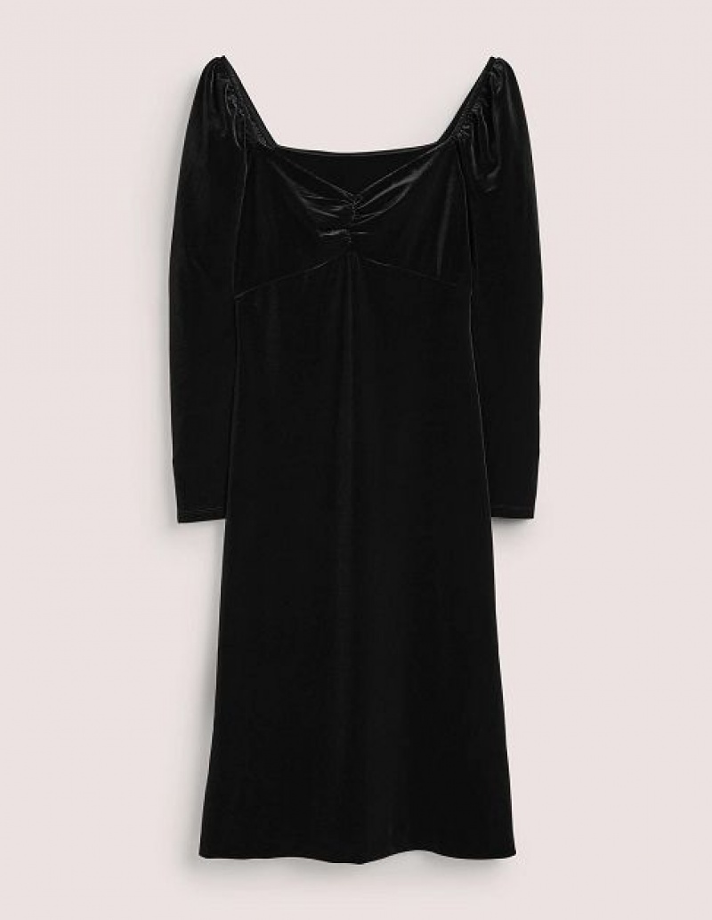 Black Women's Boden Black Velvet Sweetheart Midi Dress | 20459NIZS