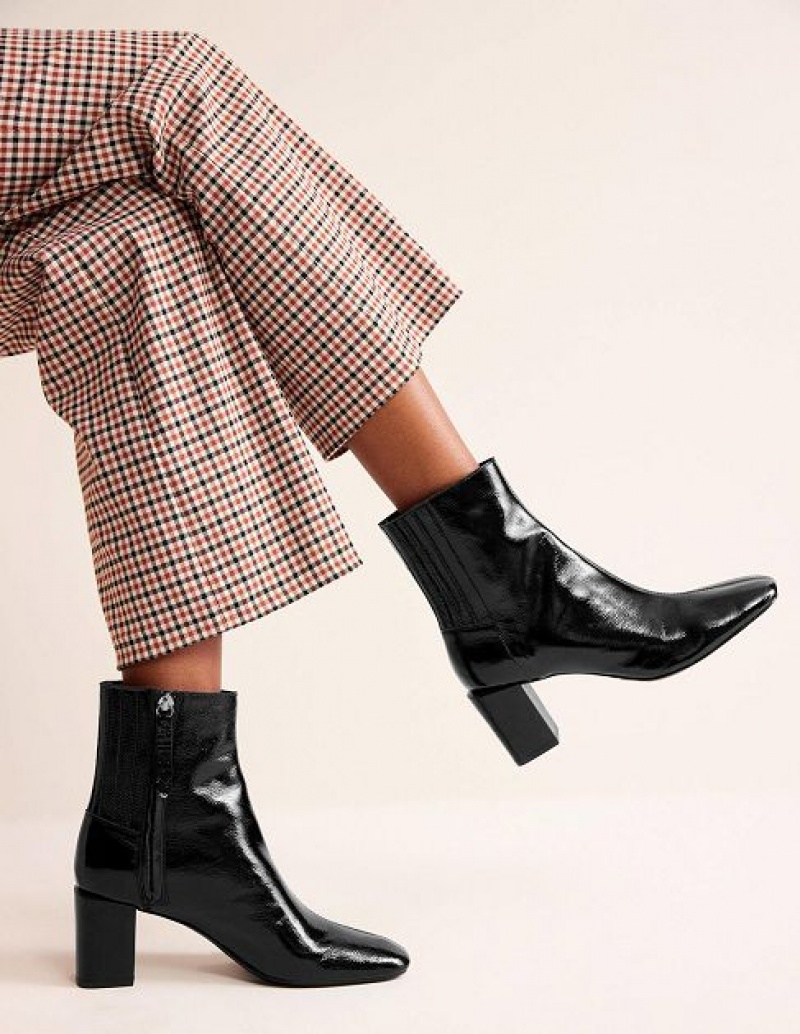 Black Women's Boden Block-heel Leather Ankle Boots | 91430OPVL