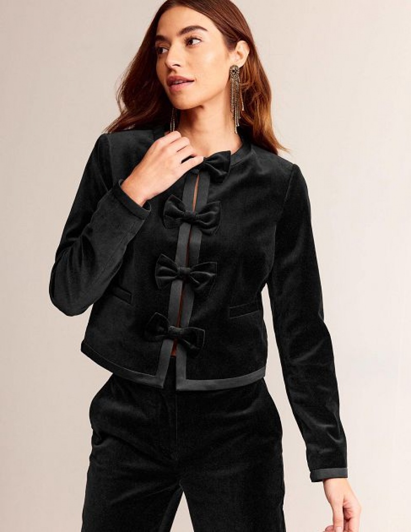 Black Women's Boden Bow-trim Collarless Jackets | 07281DIJL