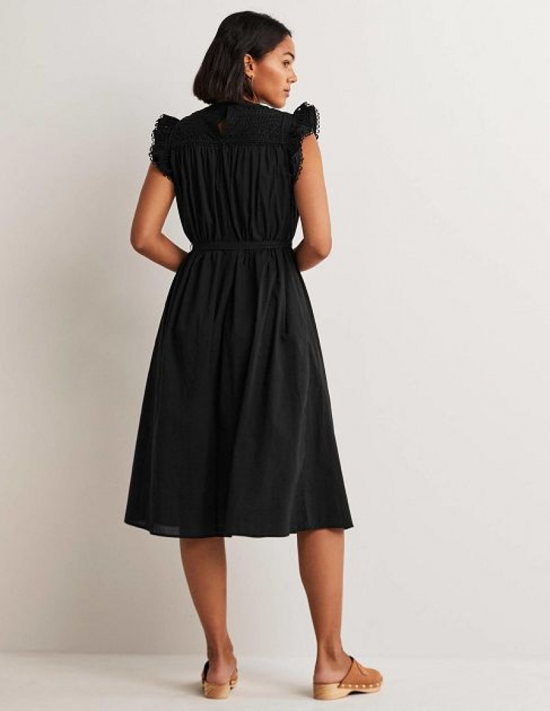 Black Women's Boden Broderie Detail Midi Dress | 06715GHAW