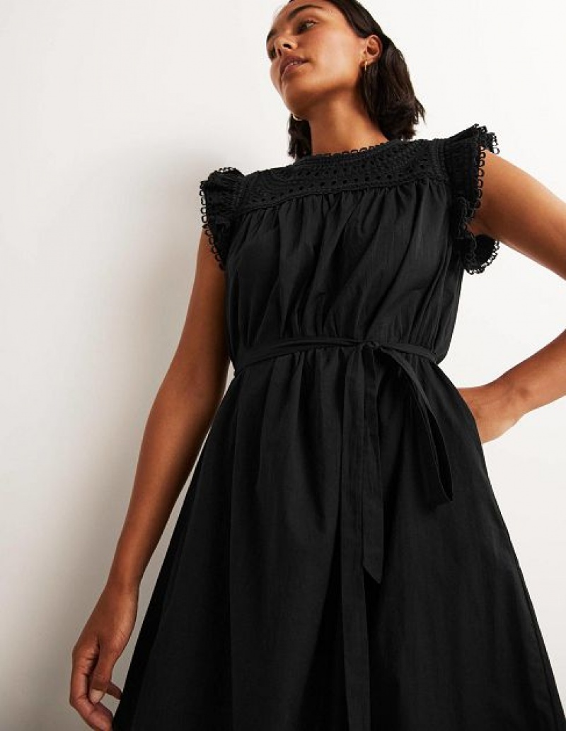 Black Women's Boden Broderie Detail Midi Dress | 06715GHAW