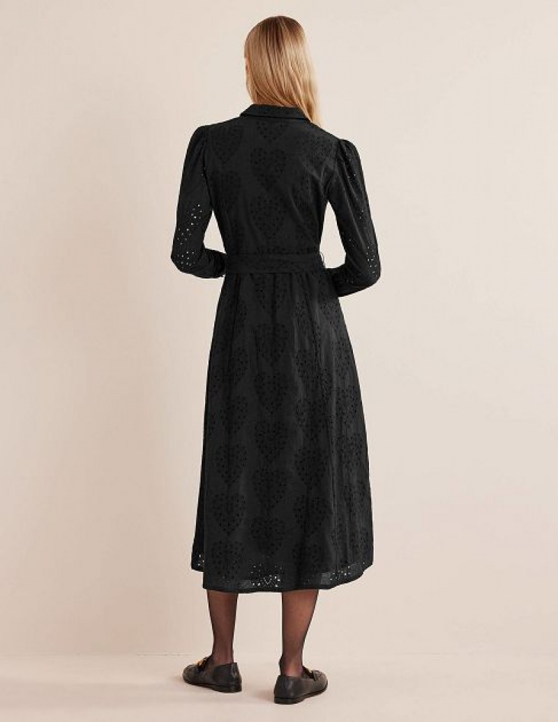 Black Women's Boden Broderie Shirt Dress | 67821UANY