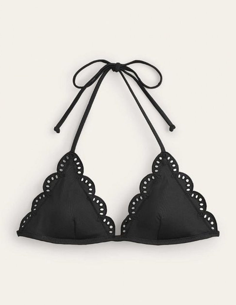 Black Women's Boden Broderie Triangle Bikini Tops | 18503YAXL