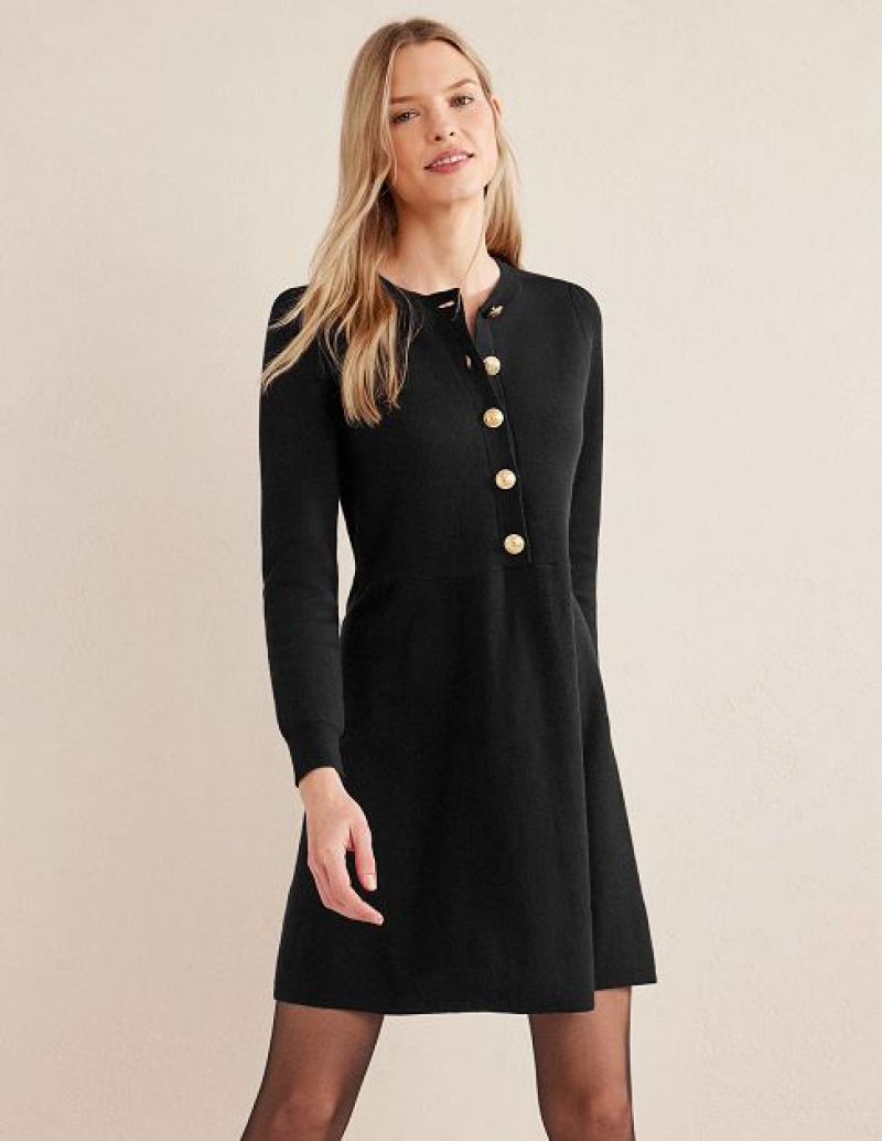 Black Women\'s Boden Button Detail Dress | 46702QNEX