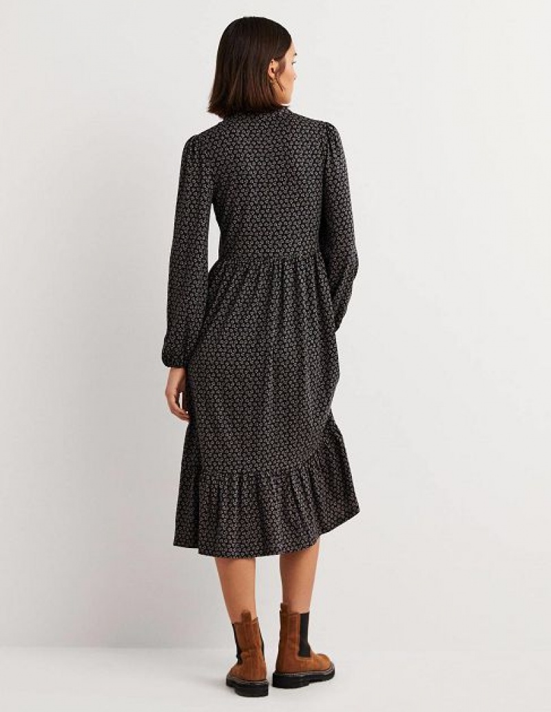 Black Women's Boden Buttoned Jersey Midi Dress | 05284ZROM