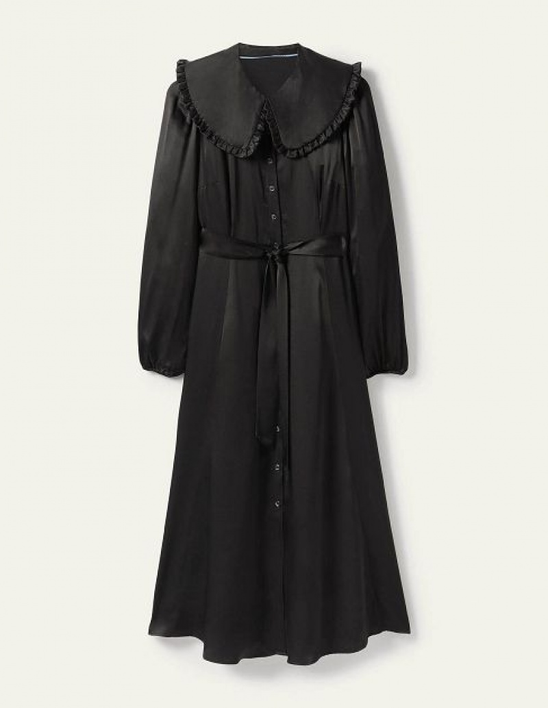 Black Women's Boden Collar Shirt Dress | 24895LGZY