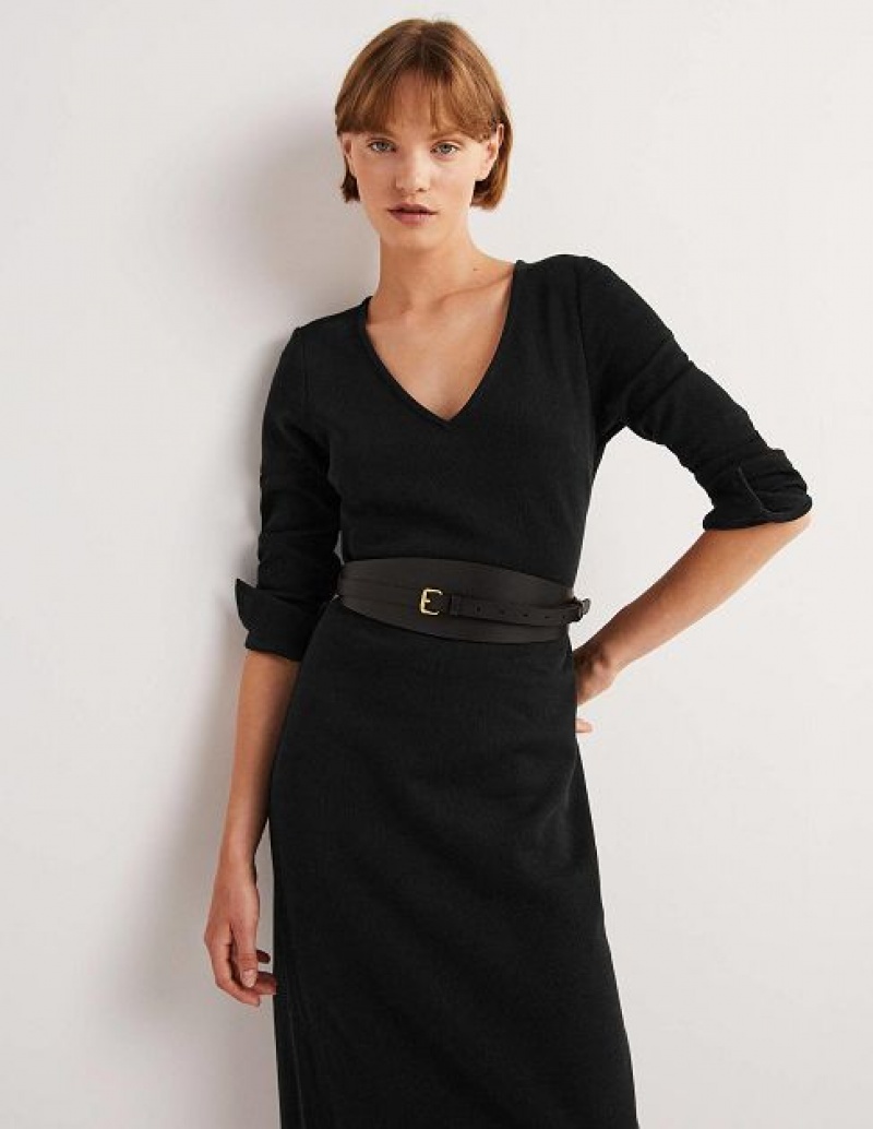 Black Women's Boden Column Jersey Midi Dress | 29453AKMB