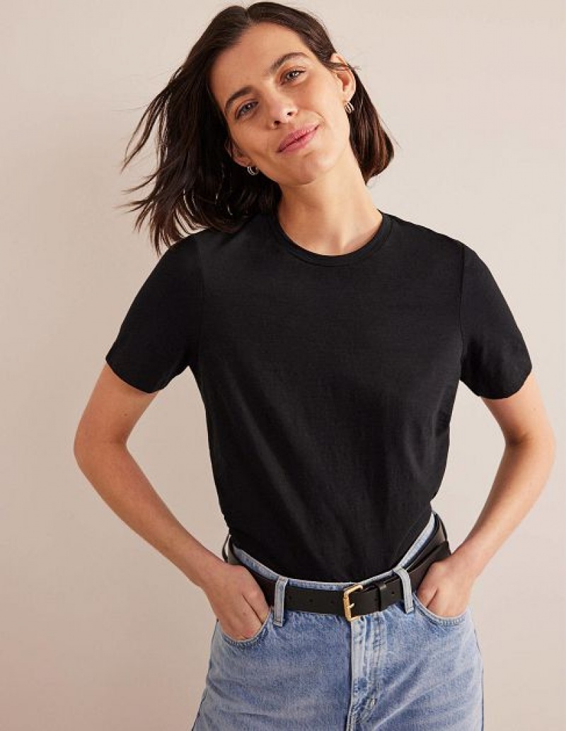 Black Women's Boden Cotton Crew Neck T-Shirt | 96428HNDG