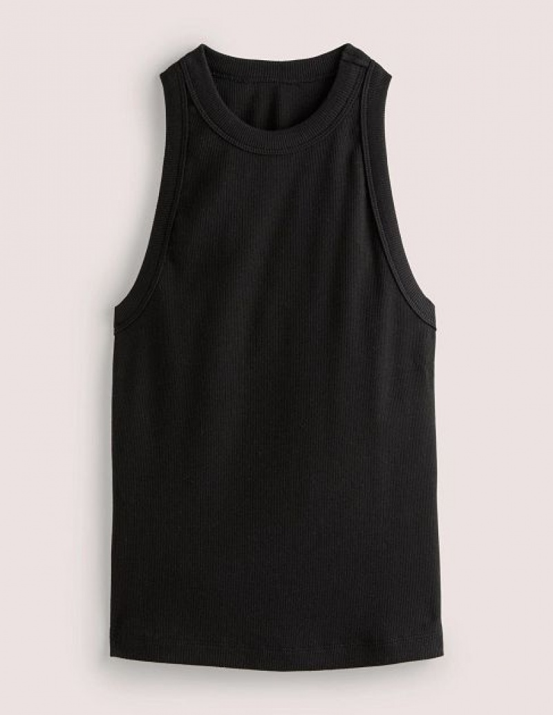 Black Women's Boden Cotton Ribbed Jersey Tanks | 37065DYGK