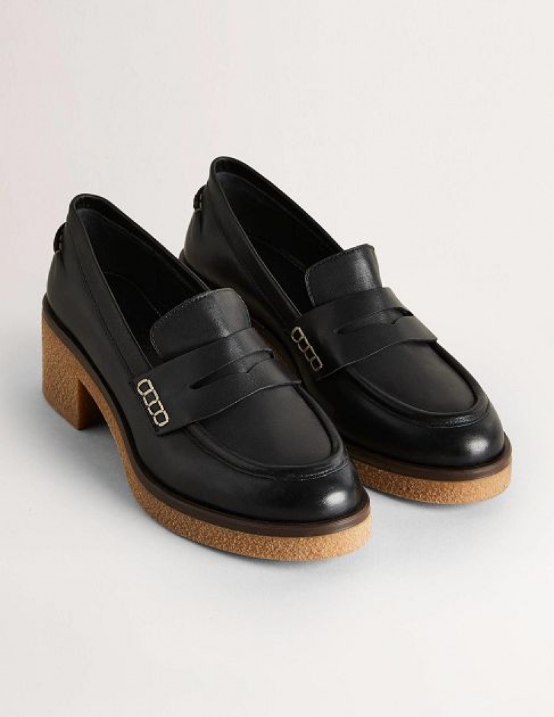 Black Women's Boden Crepe Sole Heeled Loafers | 85694XCWJ