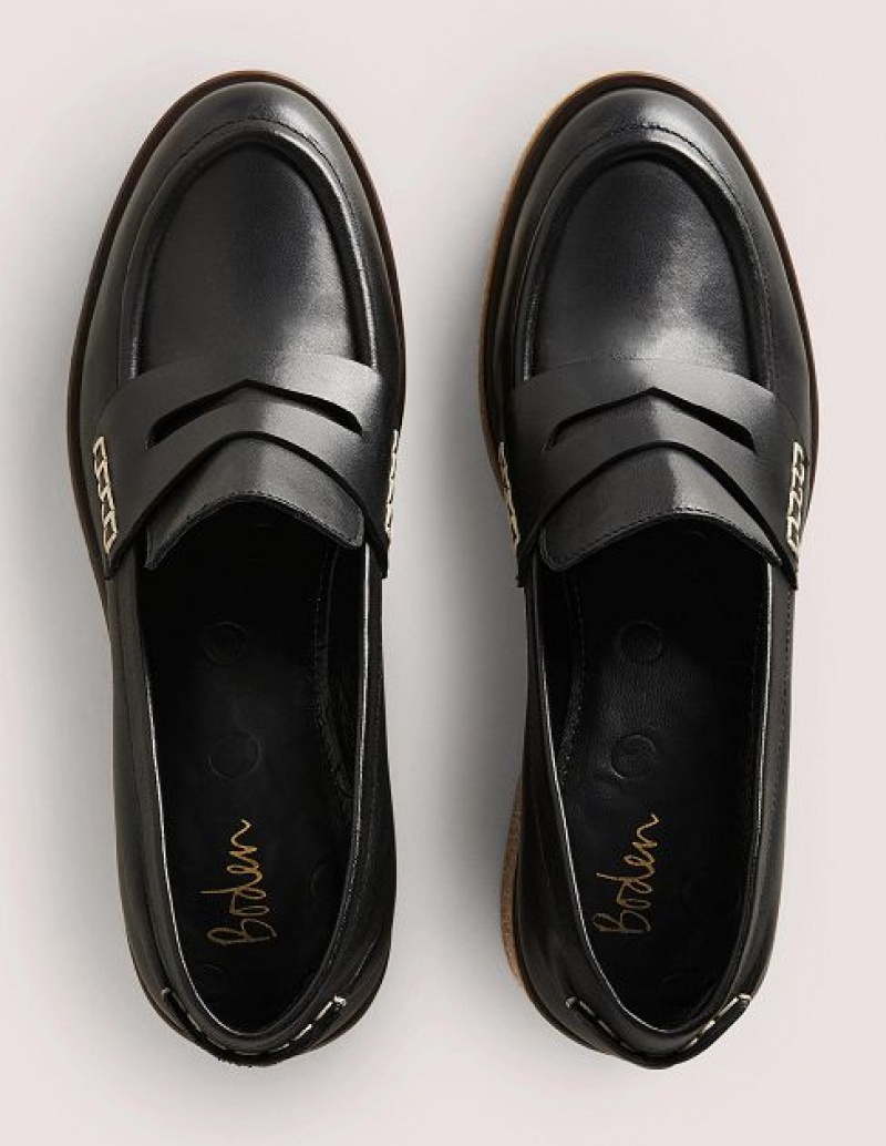 Black Women's Boden Crepe Sole Heeled Loafers | 85694XCWJ