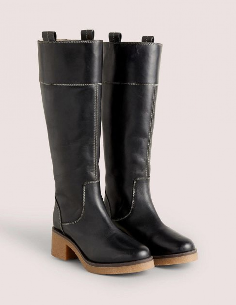 Black Women's Boden Crepe Sole Knee-high Boots | 17834CLVR