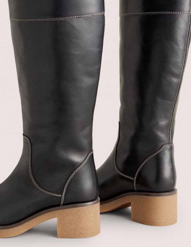 Black Women's Boden Crepe Sole Knee-high Boots | 17834CLVR