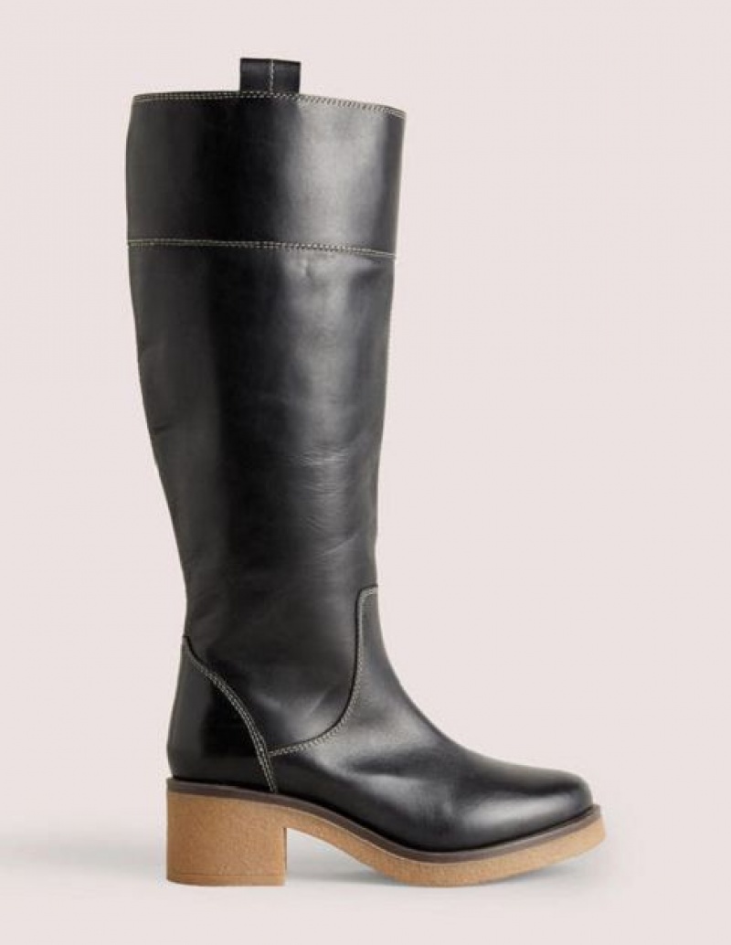 Black Women's Boden Crepe Sole Knee-high Boots | 17834CLVR