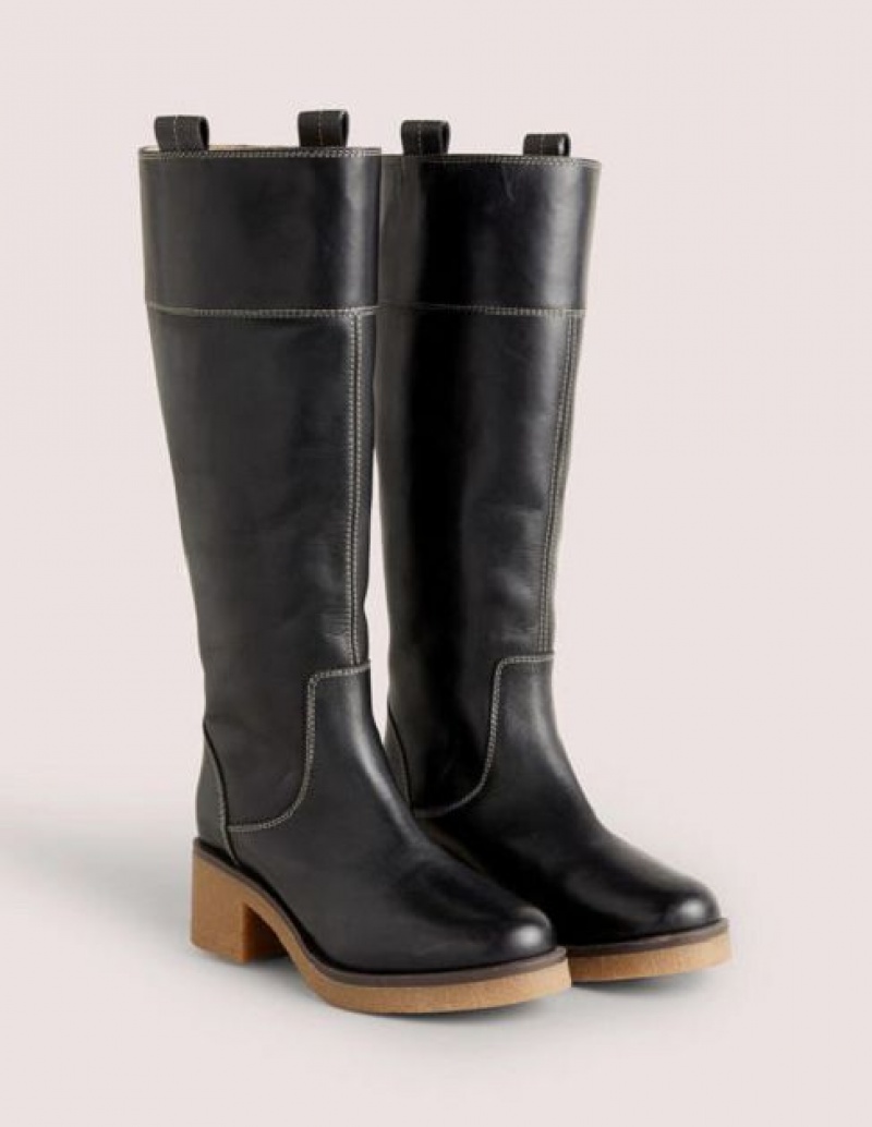 Black Women's Boden Crepe Sole Knee-high Boots | 17834CLVR