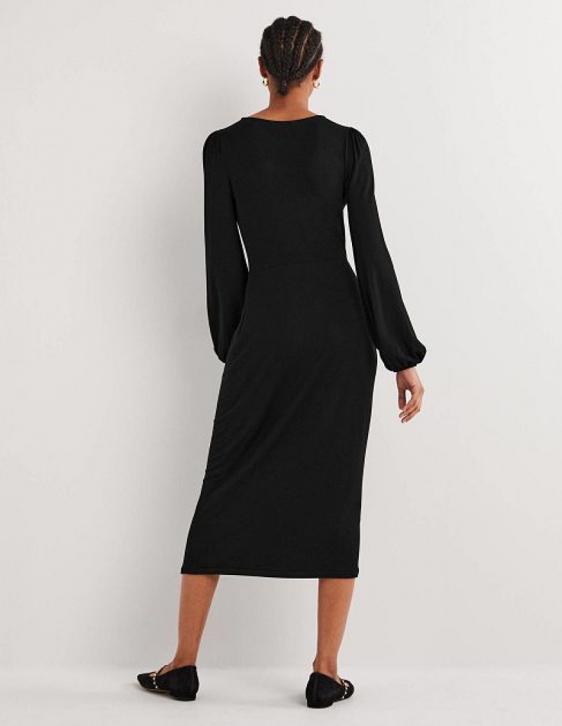 Black Women's Boden Crew Neck Knot Detail Dress | 24638GLJH