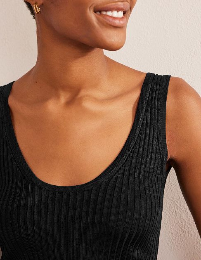 Black Women's Boden Cropped Scoop Ribbed Vest | 83612JRUQ