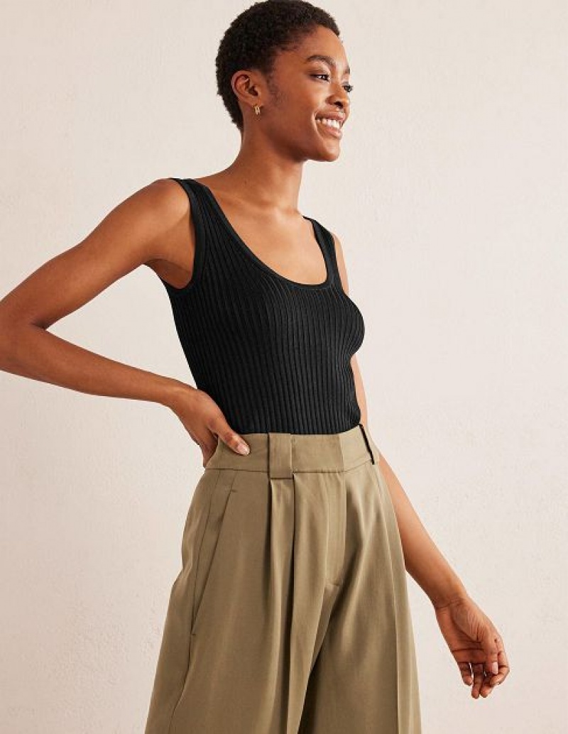 Black Women's Boden Cropped Scoop Ribbed Vest | 83612JRUQ