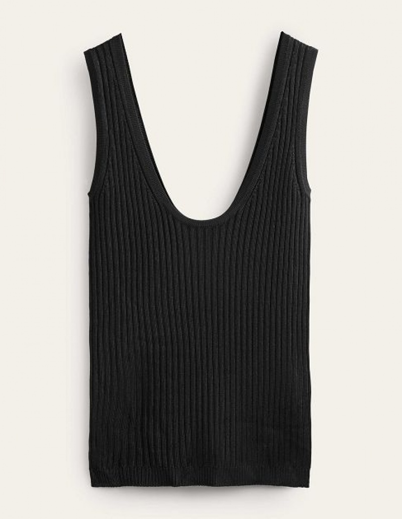 Black Women's Boden Cropped Scoop Ribbed Vest | 83612JRUQ