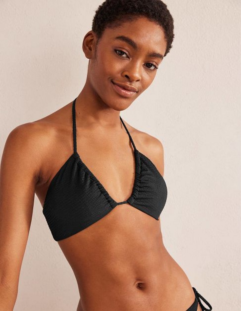 Black Women\'s Boden Cutout String Gather Bikini Tops | 68725DQRF