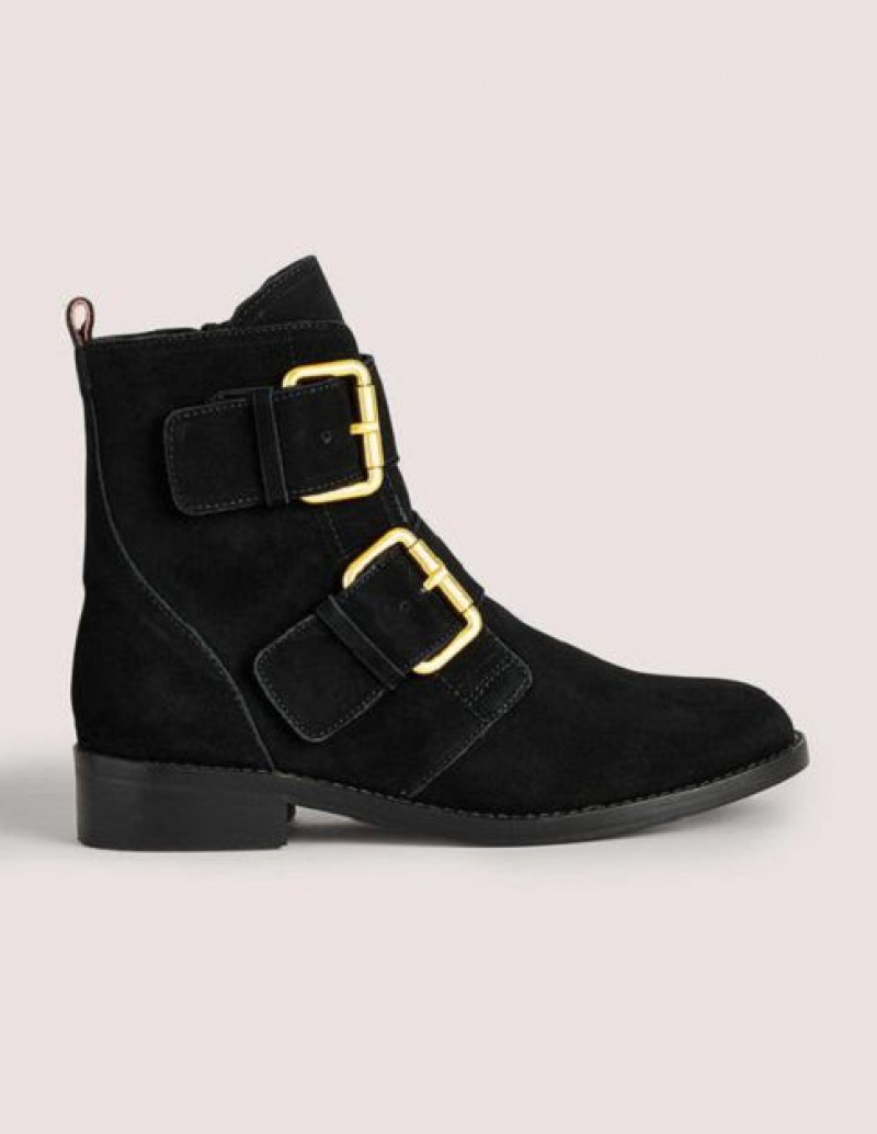 Black Women's Boden Double Buckle Ankle Boots | 03749QUBS