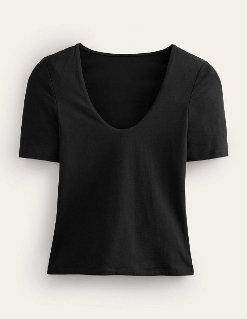 Black Women's Boden Double Layer Short Sleeve Tops | 31458UWMQ